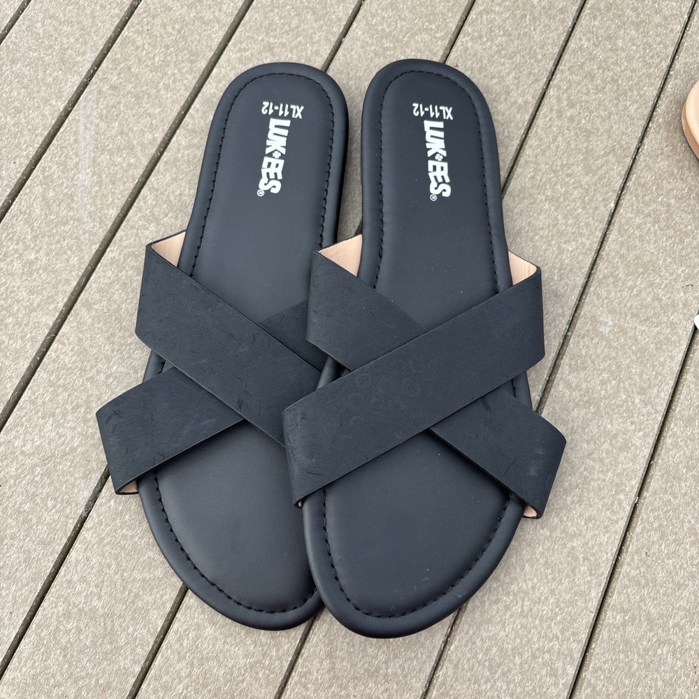 LUK-EES Women's‎ Sandals - Size XLarge Black Faux Leather - NEW WT